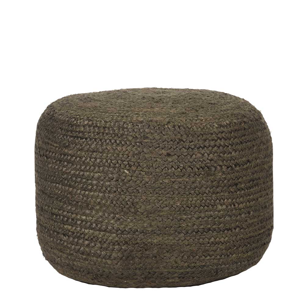 Pouf Hocker in Oliv Grün aus Jute - Delius