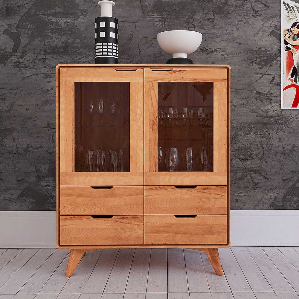 110 cm niedrige Holzvitrine aus Kernbuche - Junola