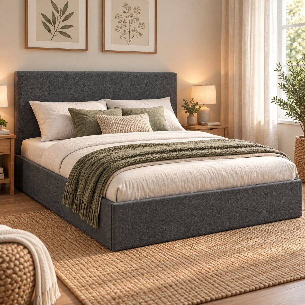 Doppelbett mit Stauraum in Anthrazit Stoff - Clarford