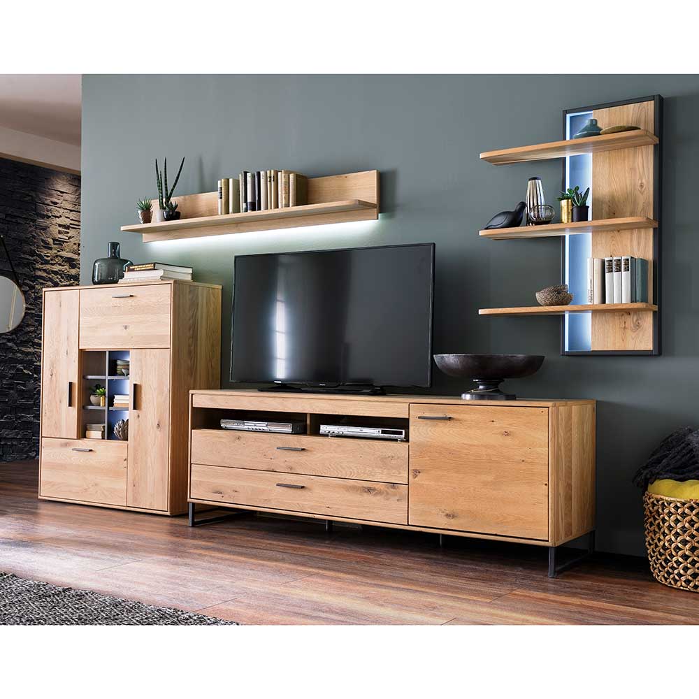 Designer Wohnwand aus Eiche - Assela (vierteilig)