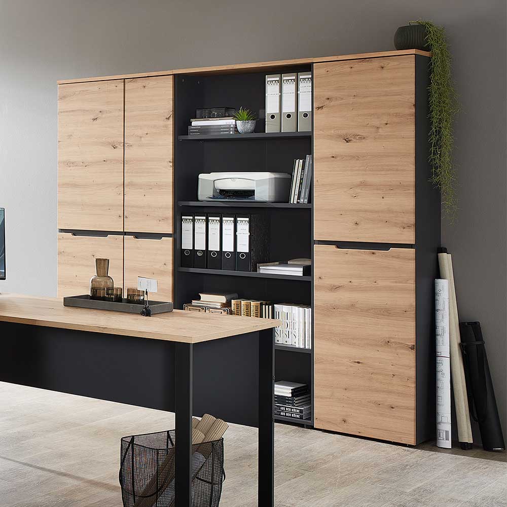 45x197x38 cm Büroschrank in Wildeiche & Dunkelgrau - Kuetra