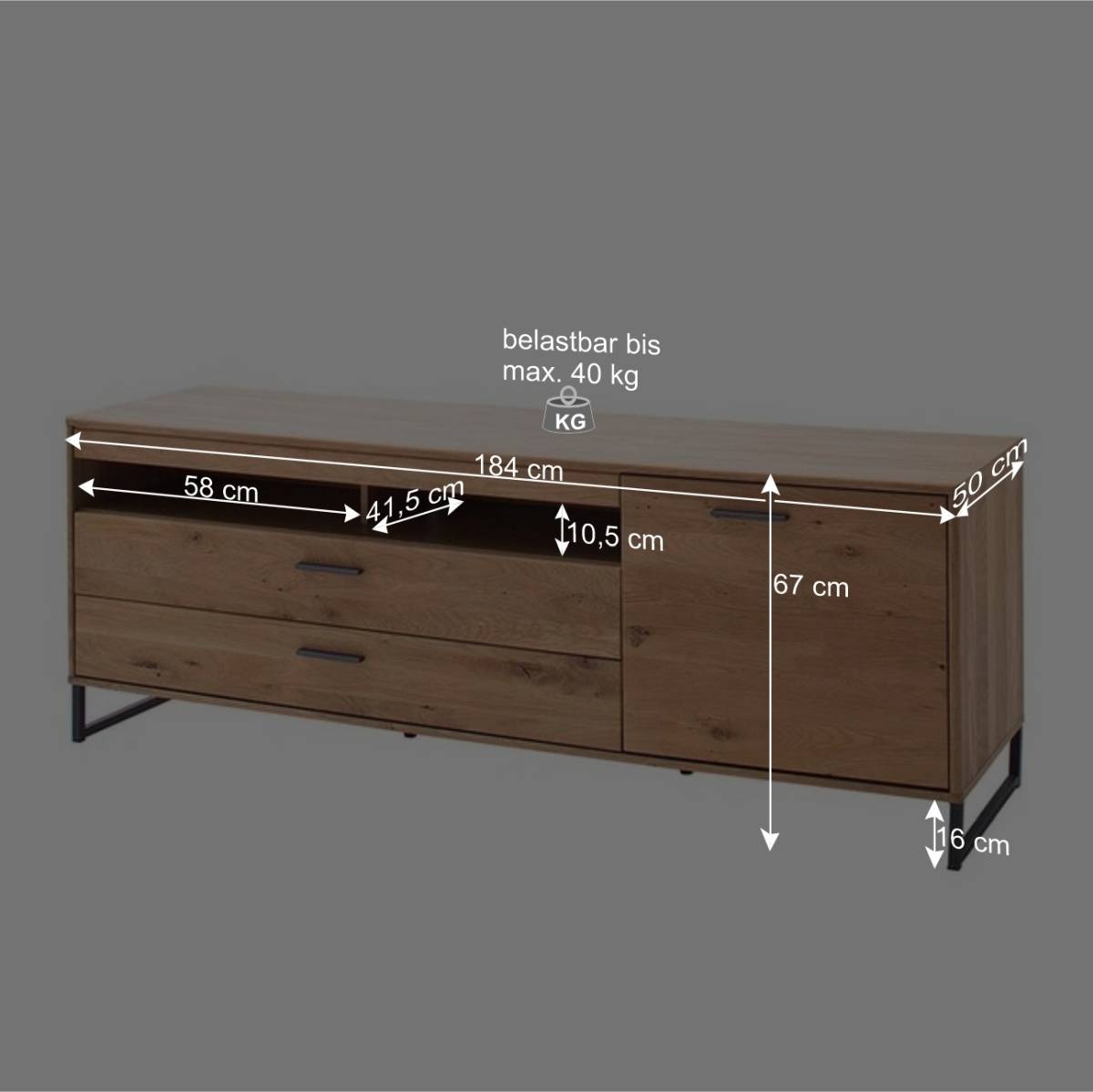 TV Schrank aus Eiche Bianco geölt - Assela