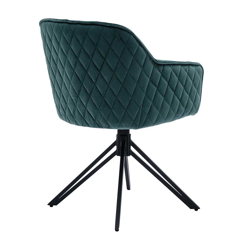 Design Schalenstuhl für Esszimmer, drehbar, grüner Samtbezug von der Seite – Drosalimo