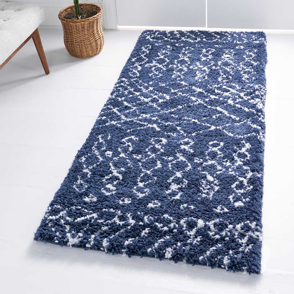 Abstrakt gemusterter Läufer Teppich in Blau - Gunnar