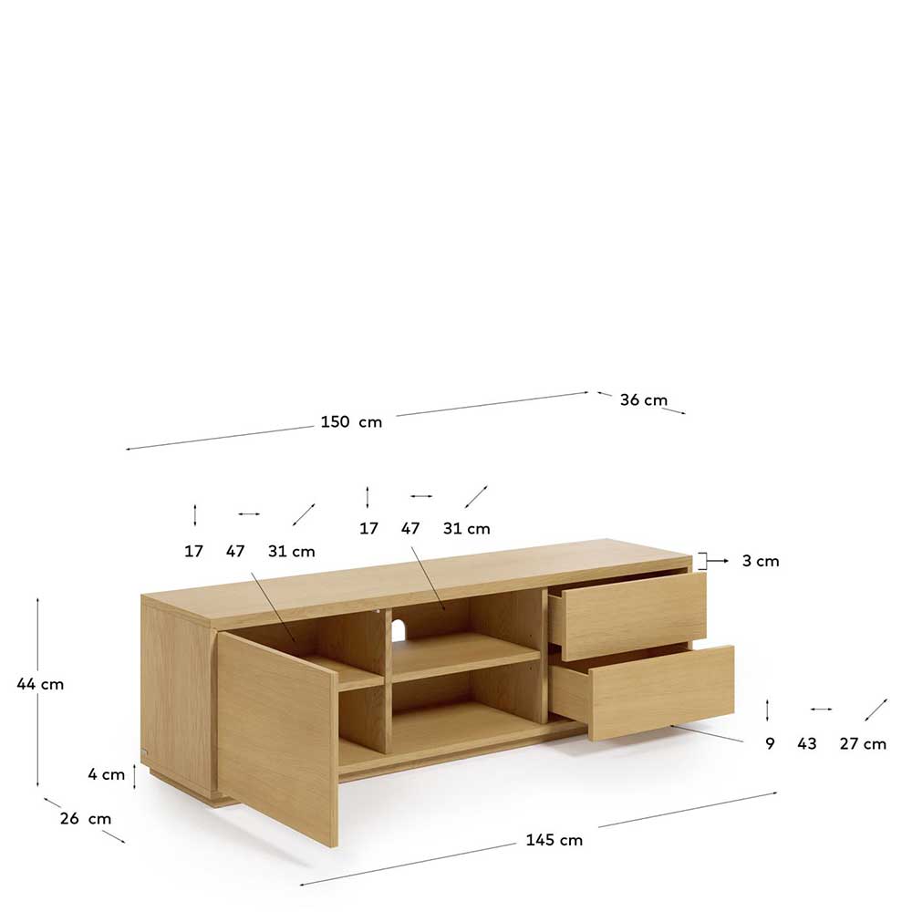 TV Lowboard mit zwei Schubladen & Tür - Elastian