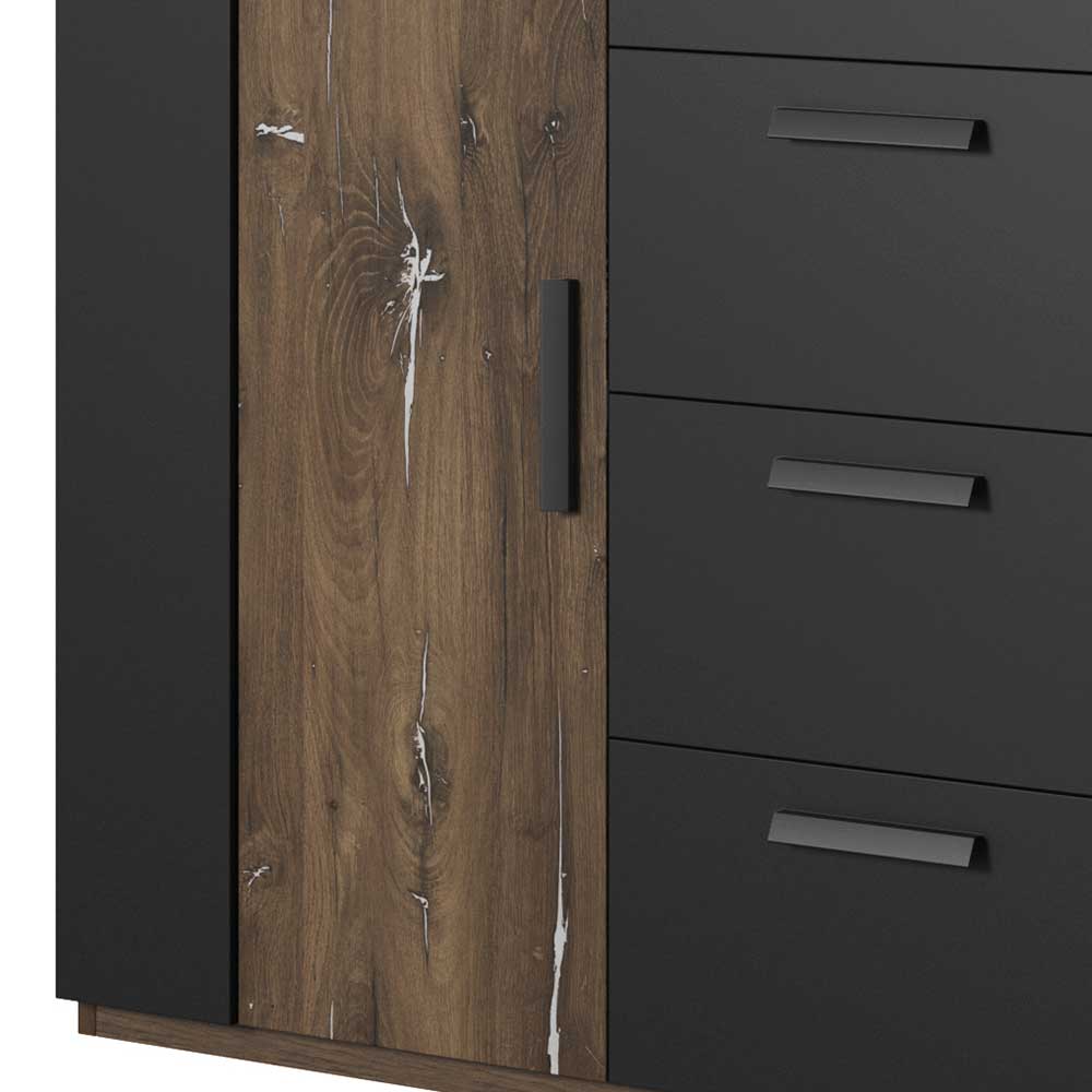 Schlafzimmer Kommode Detail der Tür in Eiche Dunkel Dekor mit schwarzem Metallgriff – Rose