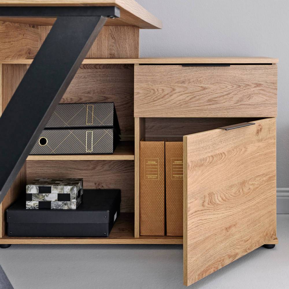 Schreibtisch mit Seitenschrank in Eiche Holzoptik - Embruna
