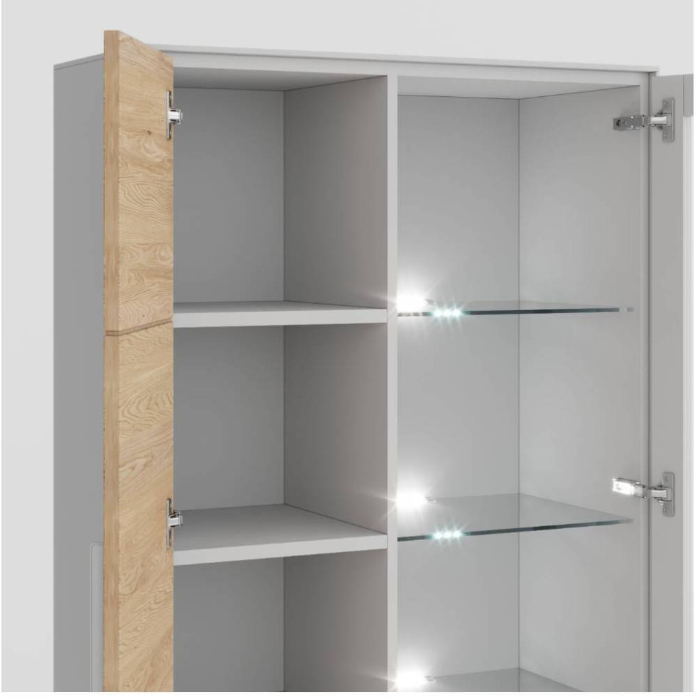 2-türige Highboard Vitrine in Kreideweiß - Loca