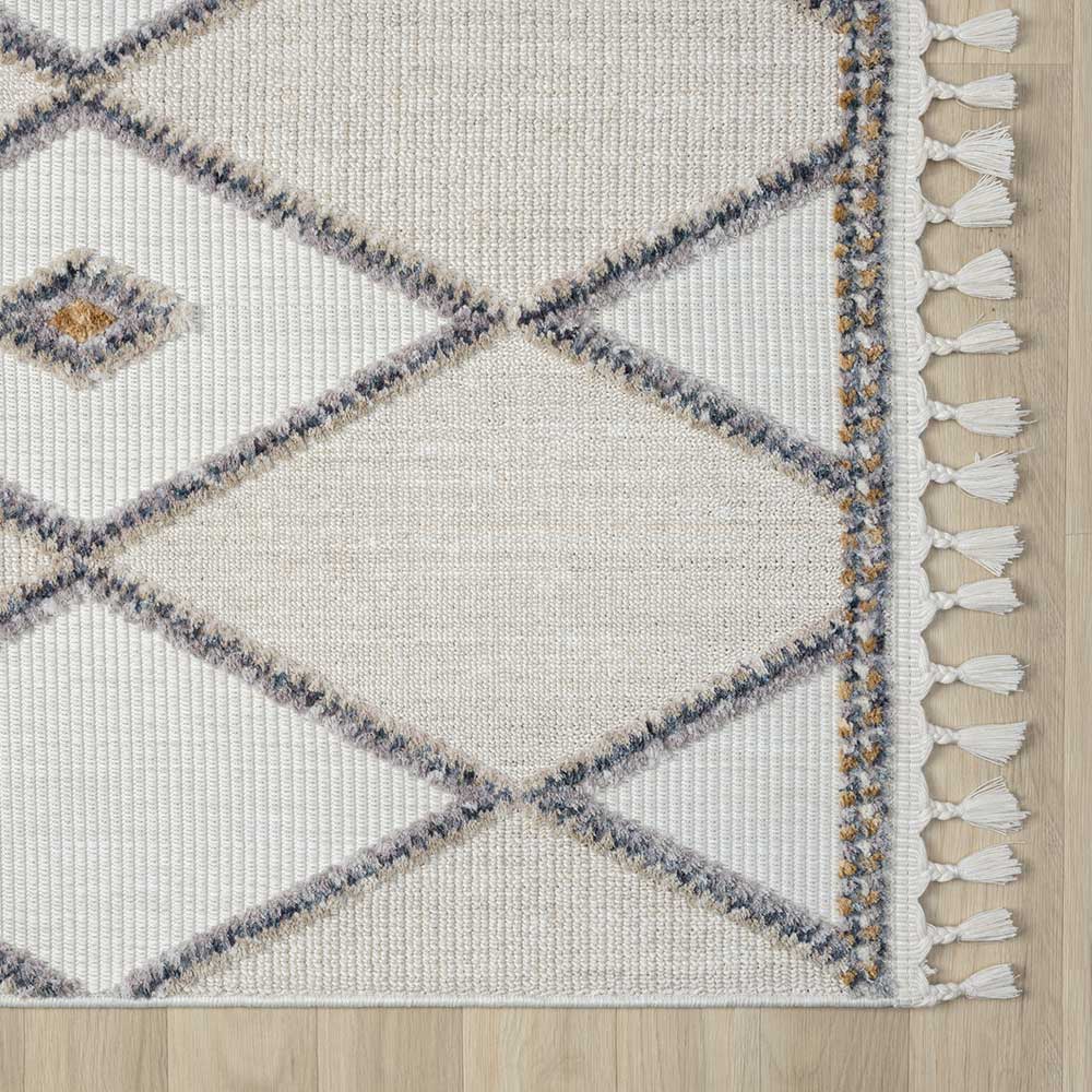 Teppich mit Rauten Muster in Beige und Weiß - Nikolan