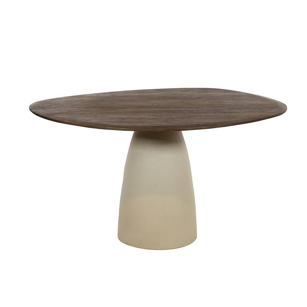 Ovaler Design-Esszimmertisch aus Mangoholz mit cremefarbenem konischem Säulenfuß – Placonia