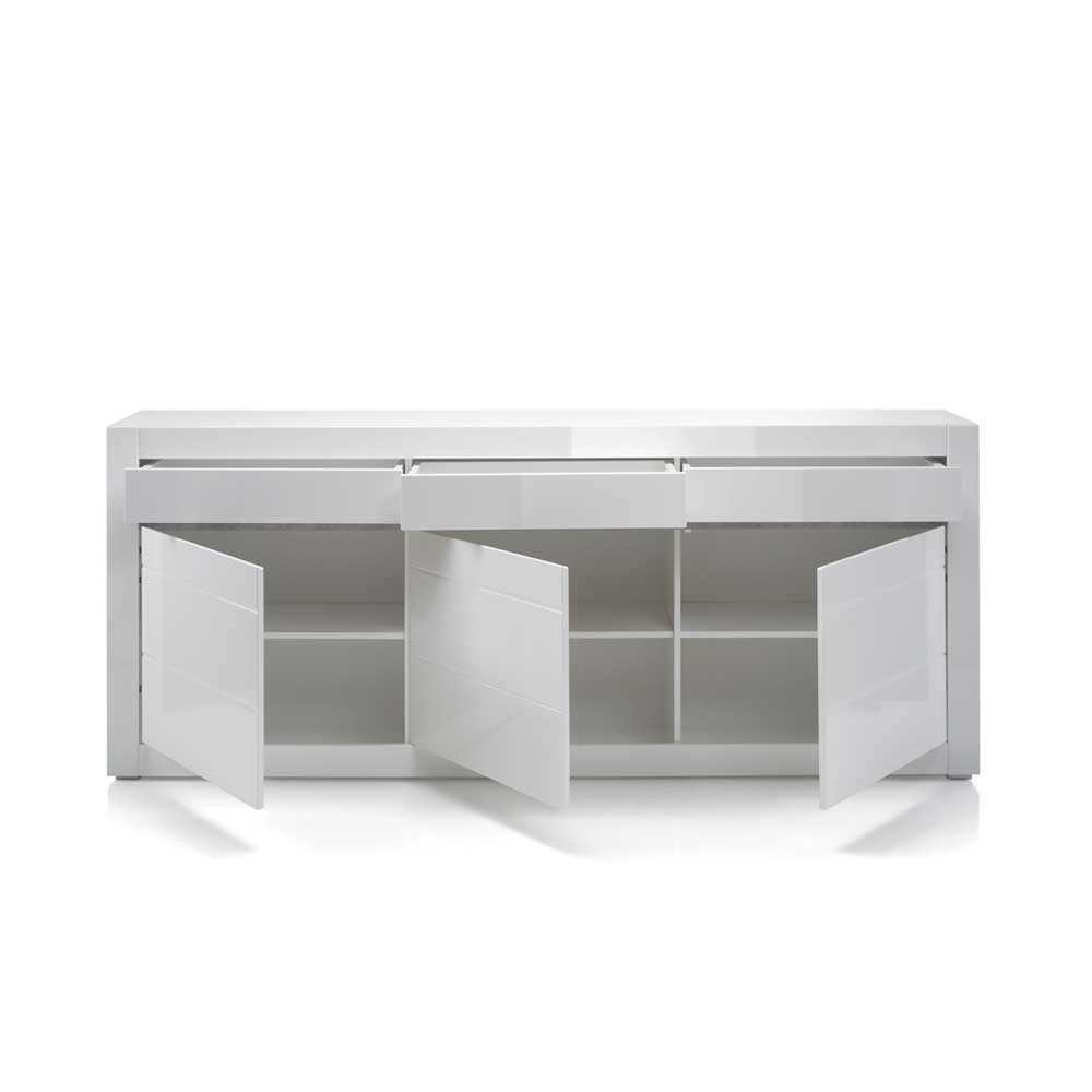 Hochglanz Wohnkombination in Weiß Mextra mit Beton Dekor & Glas (vierteilig)