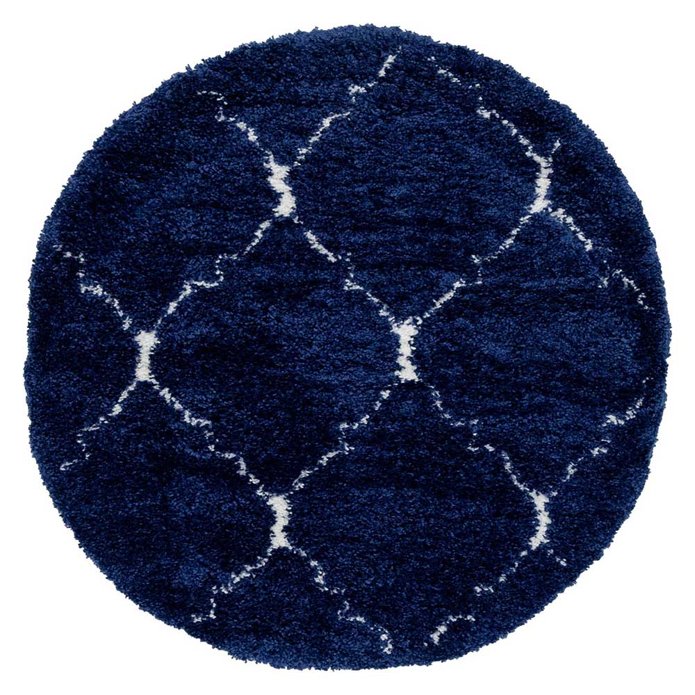 Runder Teppich in Dunkelblau & Creme Hochflor - Vimanco
