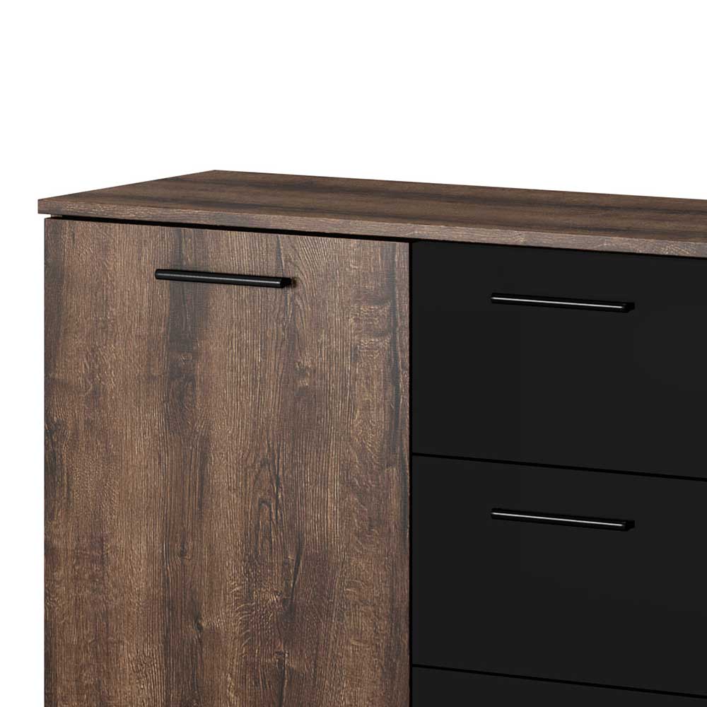 132x93x38 Kommode in Eiche Dunkel & Schwarz - Ceusenia