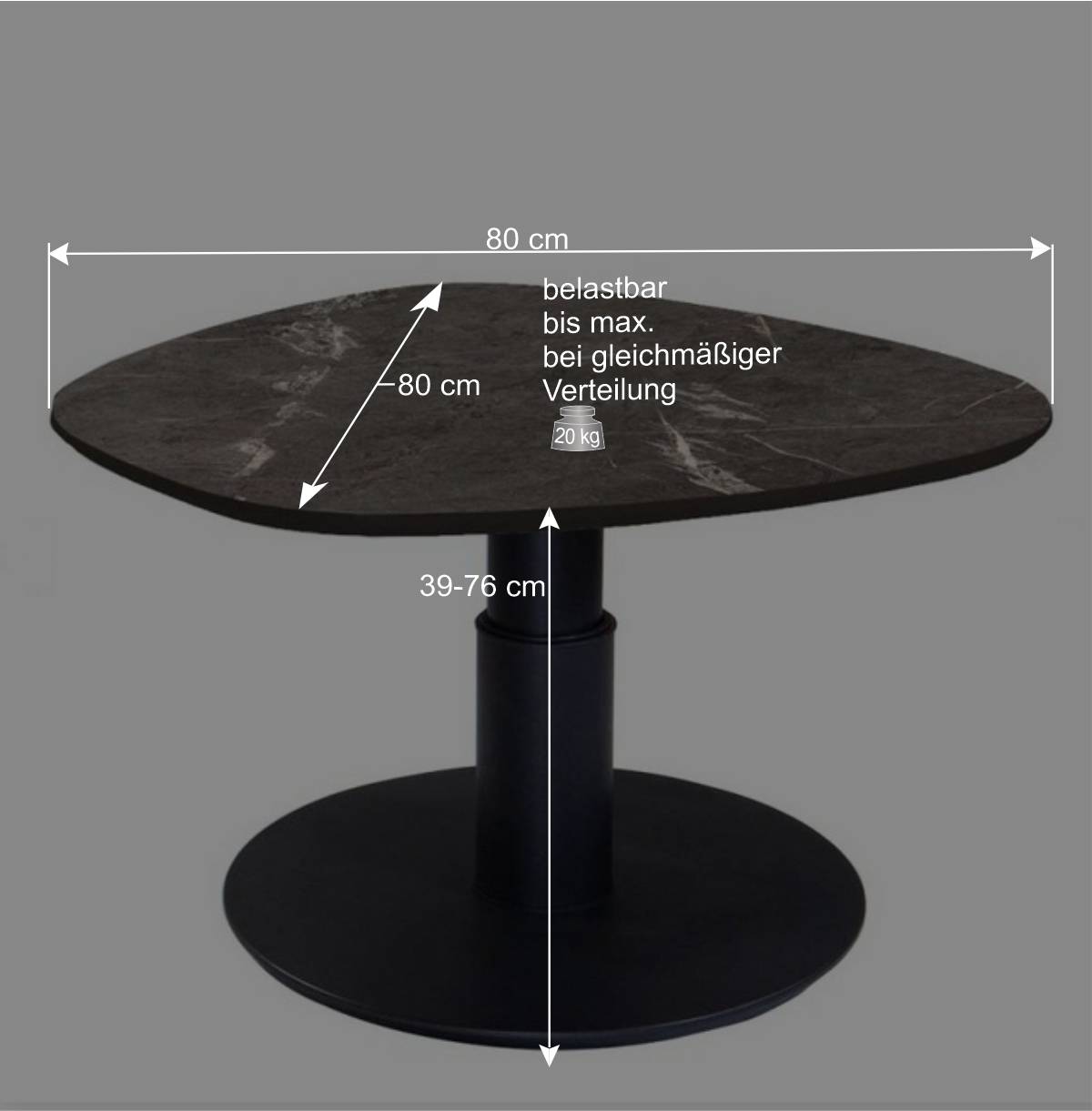 Couchtisch mit HPL in Marmor Optik dunkel - Hannah