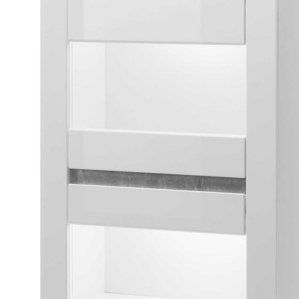 Hochglanz Vitrine in Weiß mit Beton Dekor Mextra 2-türig