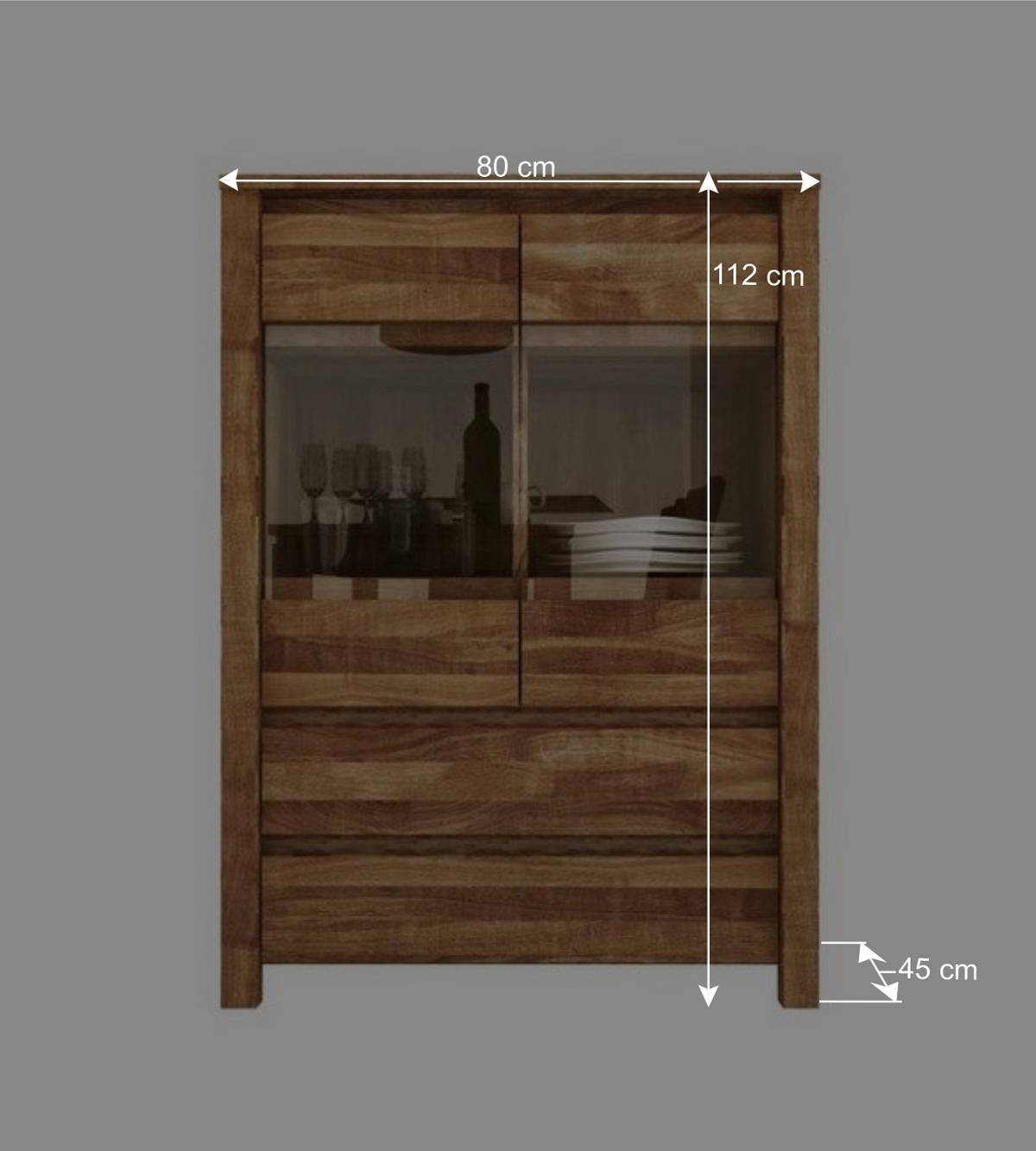 Wildeiche Highboard Nadalia massiv geölt Glas