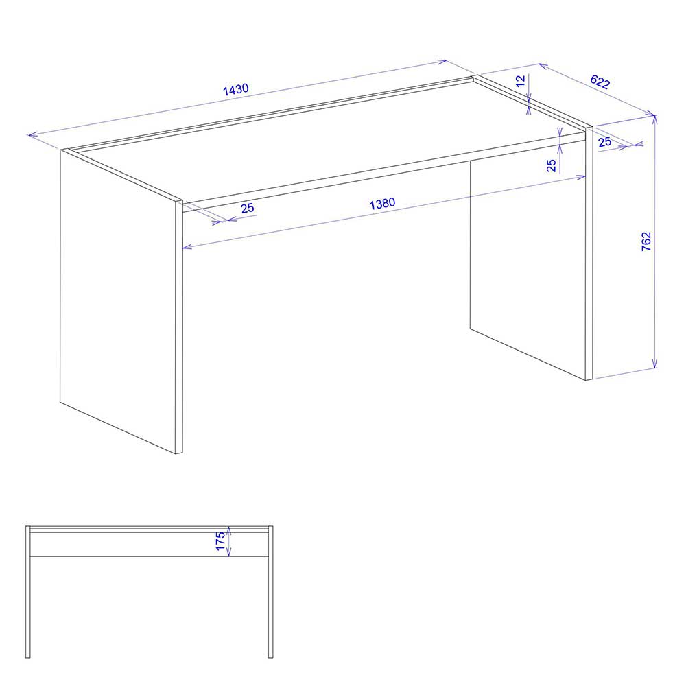 143x77x63 Schreibtisch in Wildeiche NB & Weiß - Nonessia