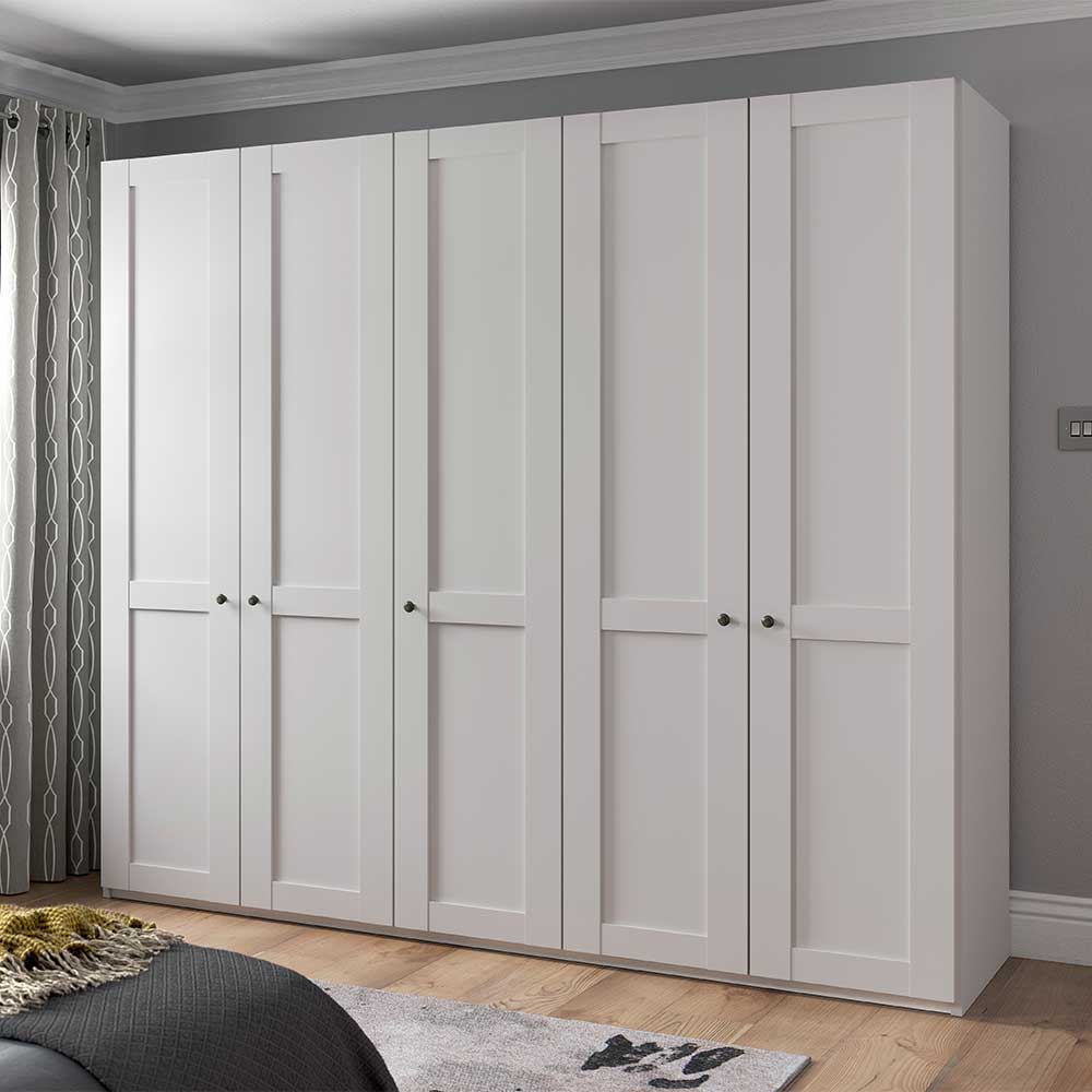 Weißer 5-türiger Kleiderschrank für das Schlafzimmer mit dunklen Griffen – Flinn
