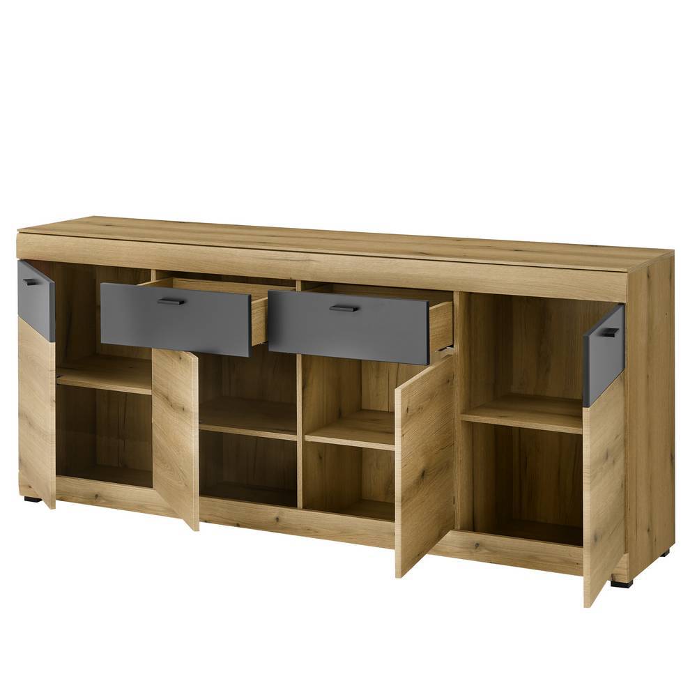 Offenes Sideboard mit Schubladen und Regalfächern in Eichenoptik für viel Stauraum – Addara