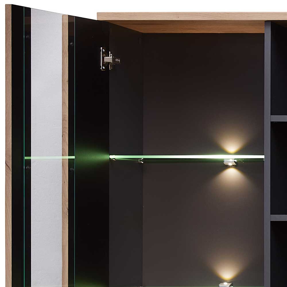 Vitrinenschrank in Wildeiche mit Grau - Kuetra