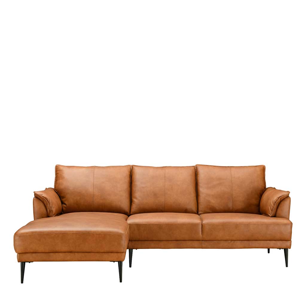 Federkern Ecksofa in Cognac Braun Leder - Zierra