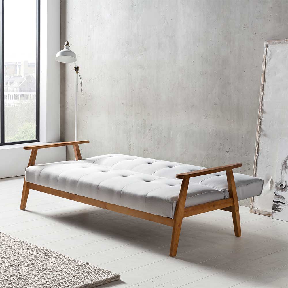 Graues Sofa mit Holzgestell Eiche - Florynn