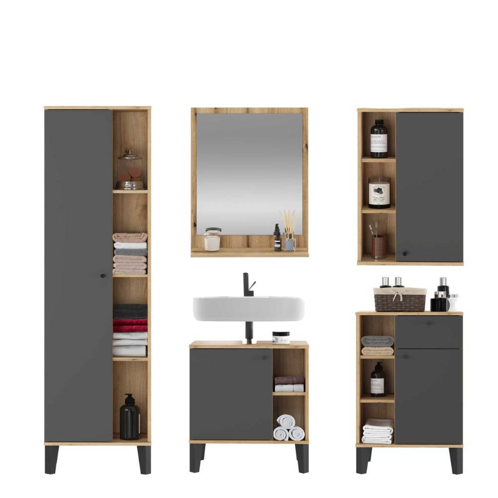 Kompletteinrichtung Badezimmer in Grau - Niniana (fünfteilig)