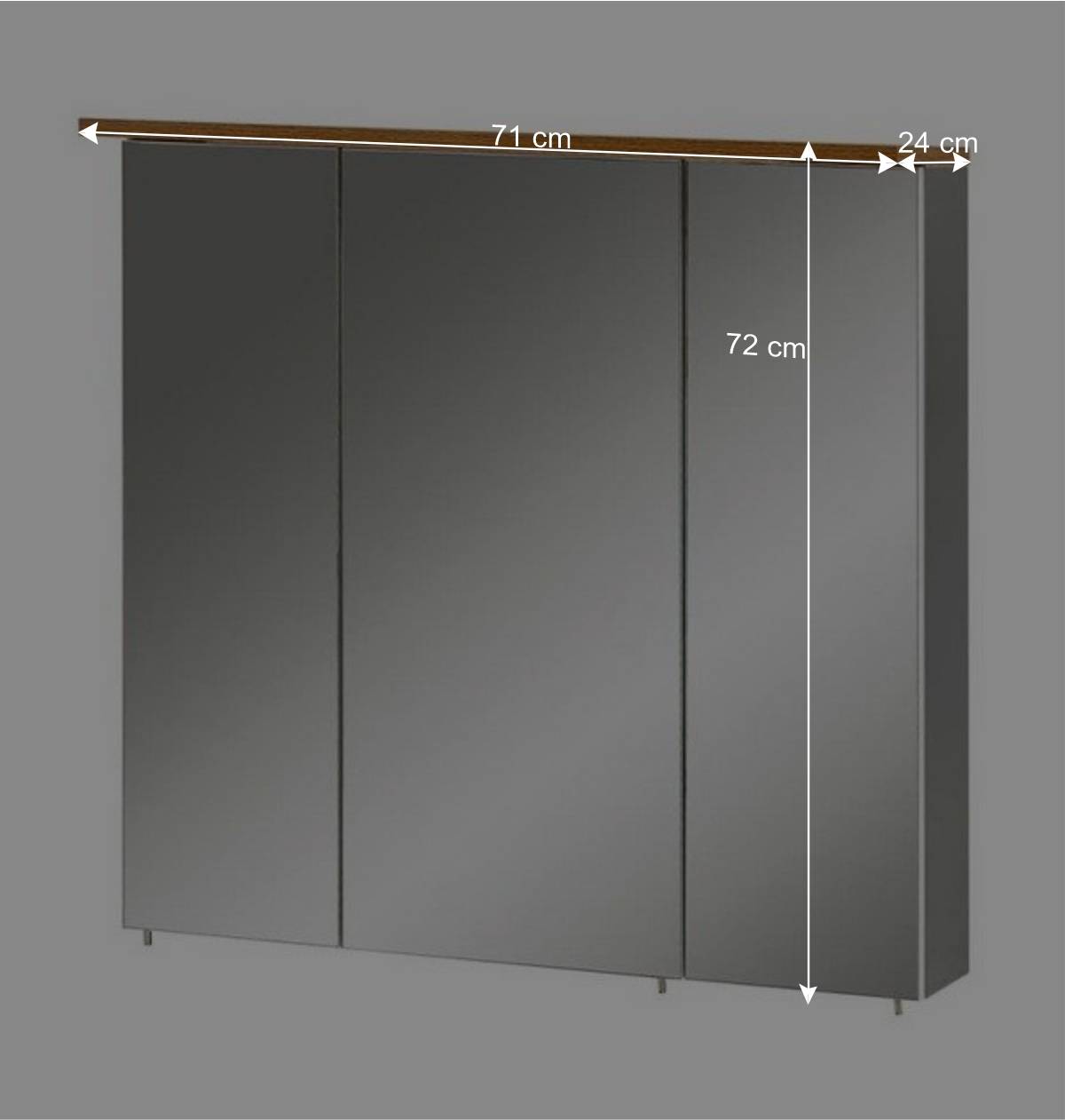 3-türiger Spiegel Badschrank 71 cm breit - Nienzo