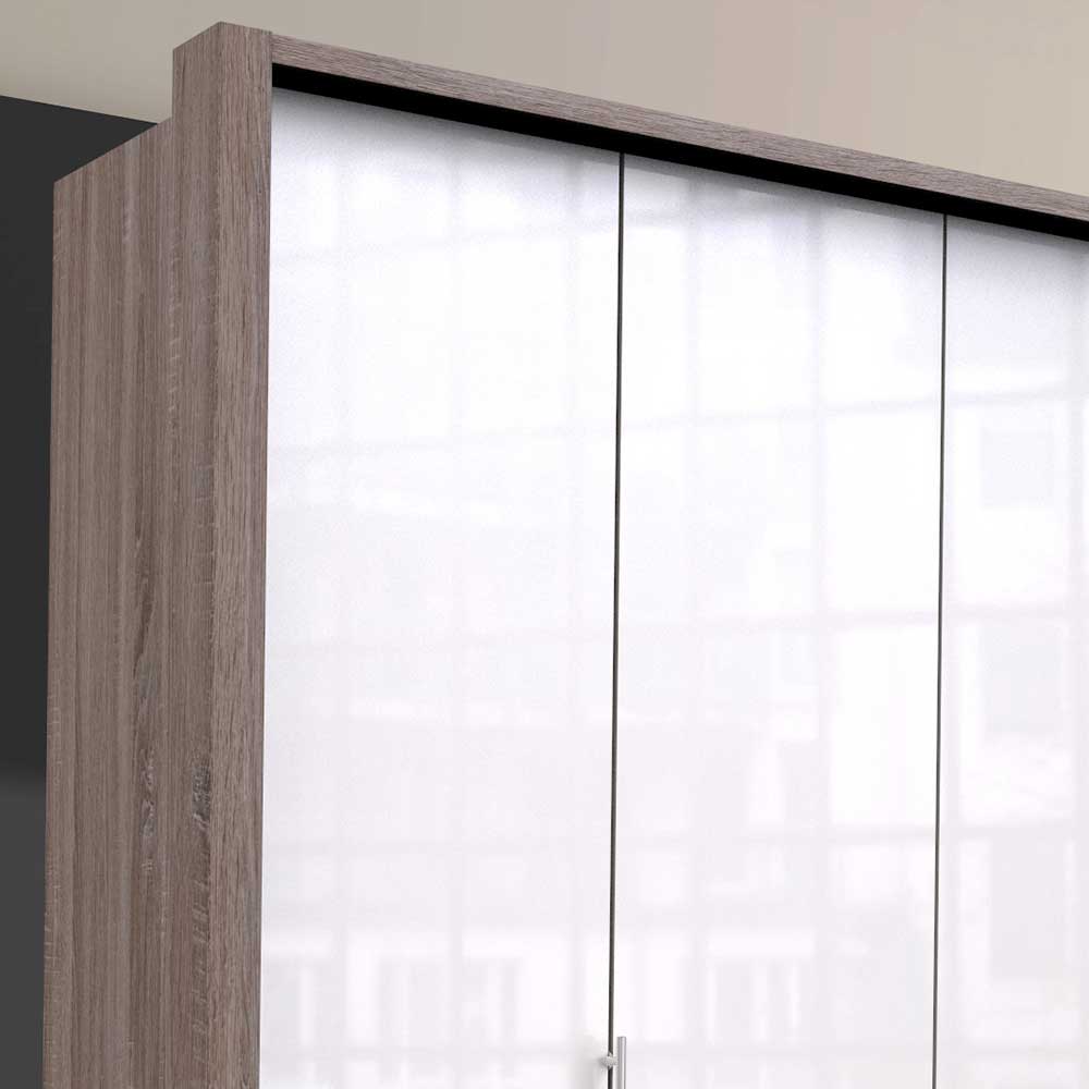 Hoher Kleiderschrank in Weiß Glas & Eiche Dunkel - Empresian