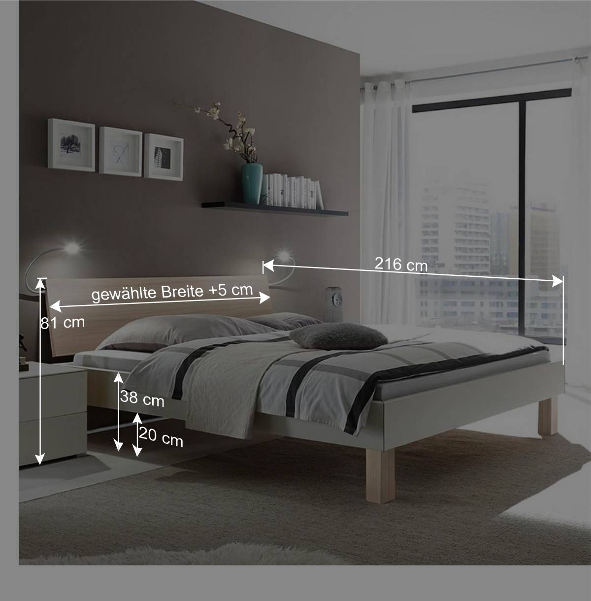 Design-Doppelbett in hellem Esche Dekor & Weiß - Ezianas
