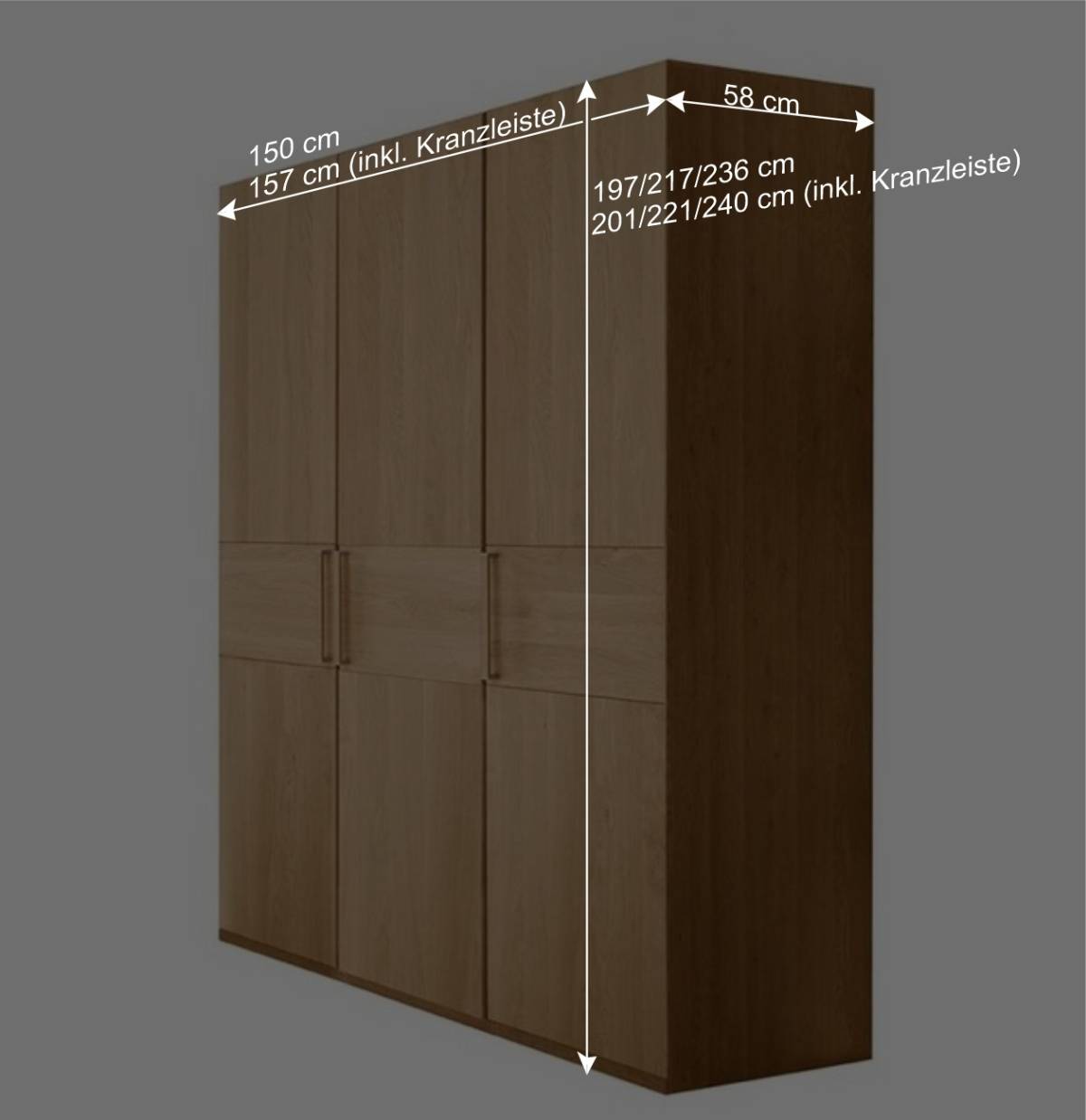 150 cm Schlafzimmer Schrank mit drei Türen - Emdsiva II
