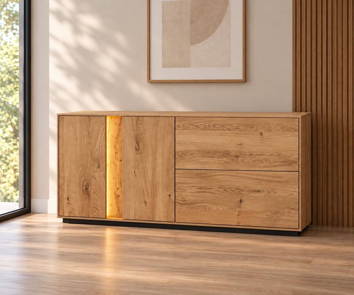 Wildeiche Sideboard mit zwei Klappen & Türen - Cocondar