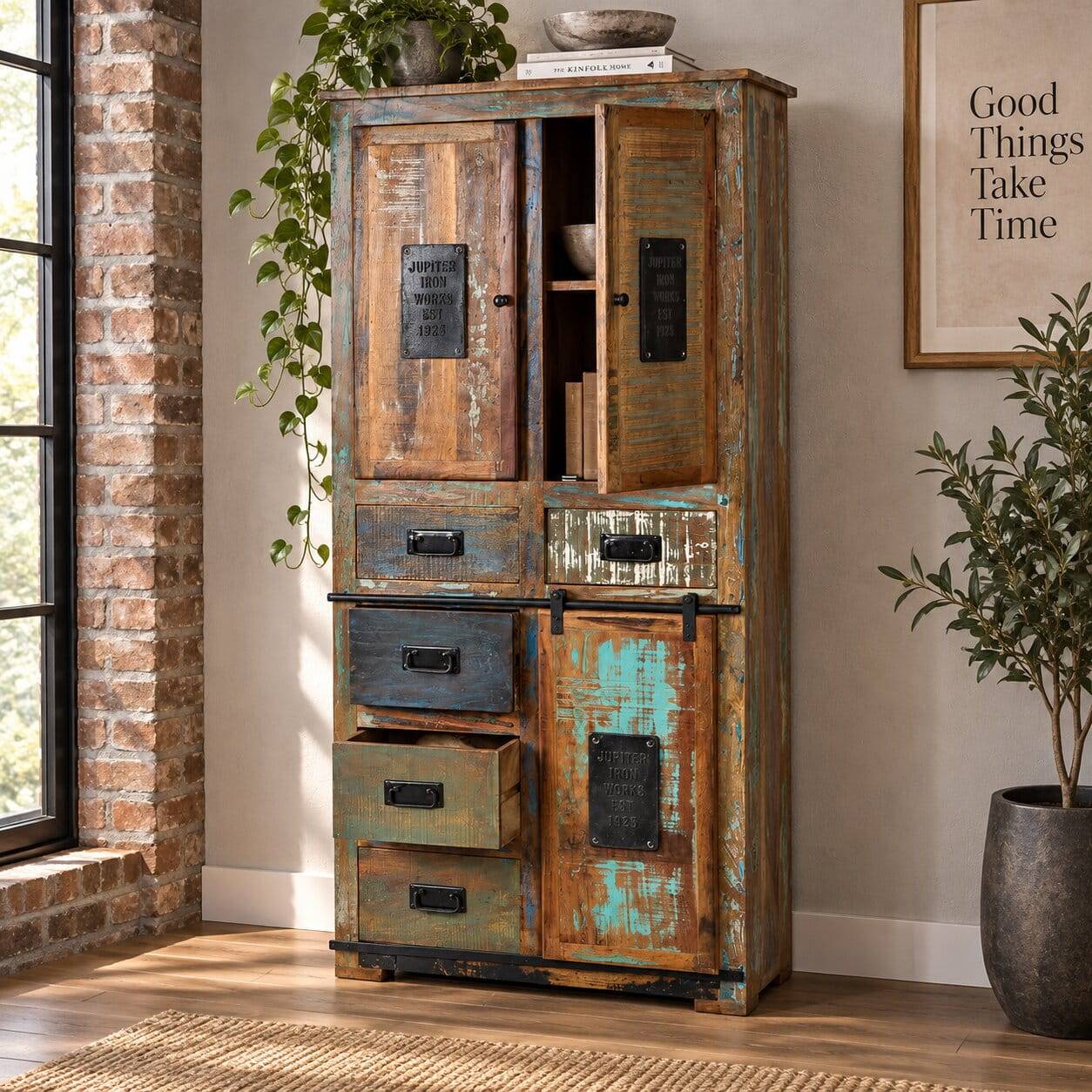 Bad Hochschrank Vayamos im Shabby Chic Design