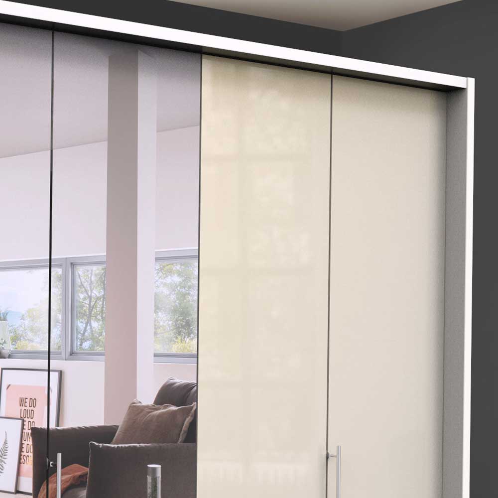 Kleiderschrank mit Schubladen & Falttüren in Creme Glas - Zidarie