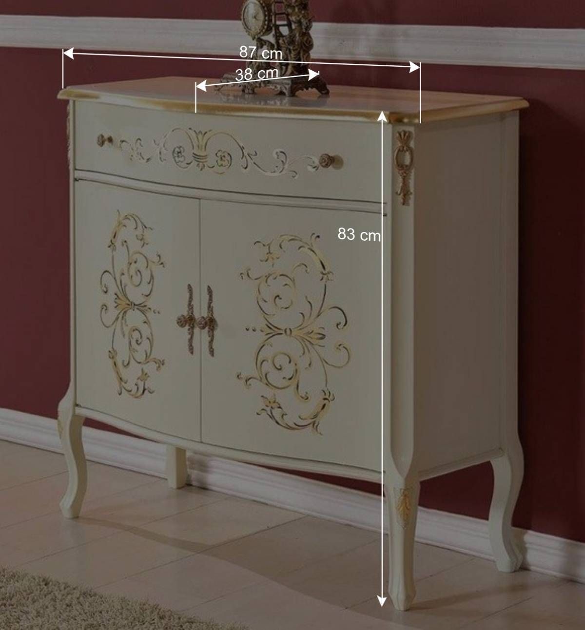 Elegante Barockstil Kommode in Cremeweiß & Gold - Iviada