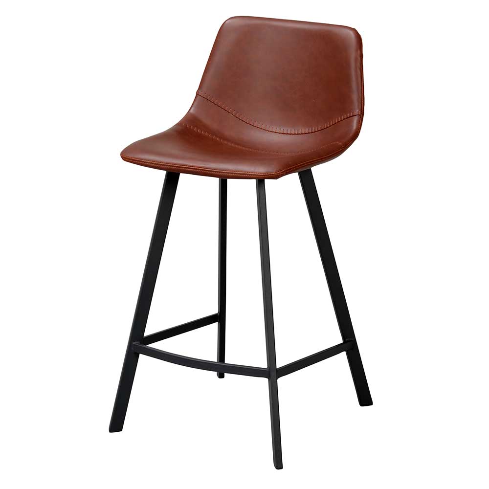 Braune Kunstleder Barstühle mit Metallgestell - Rogeria (2er Set)