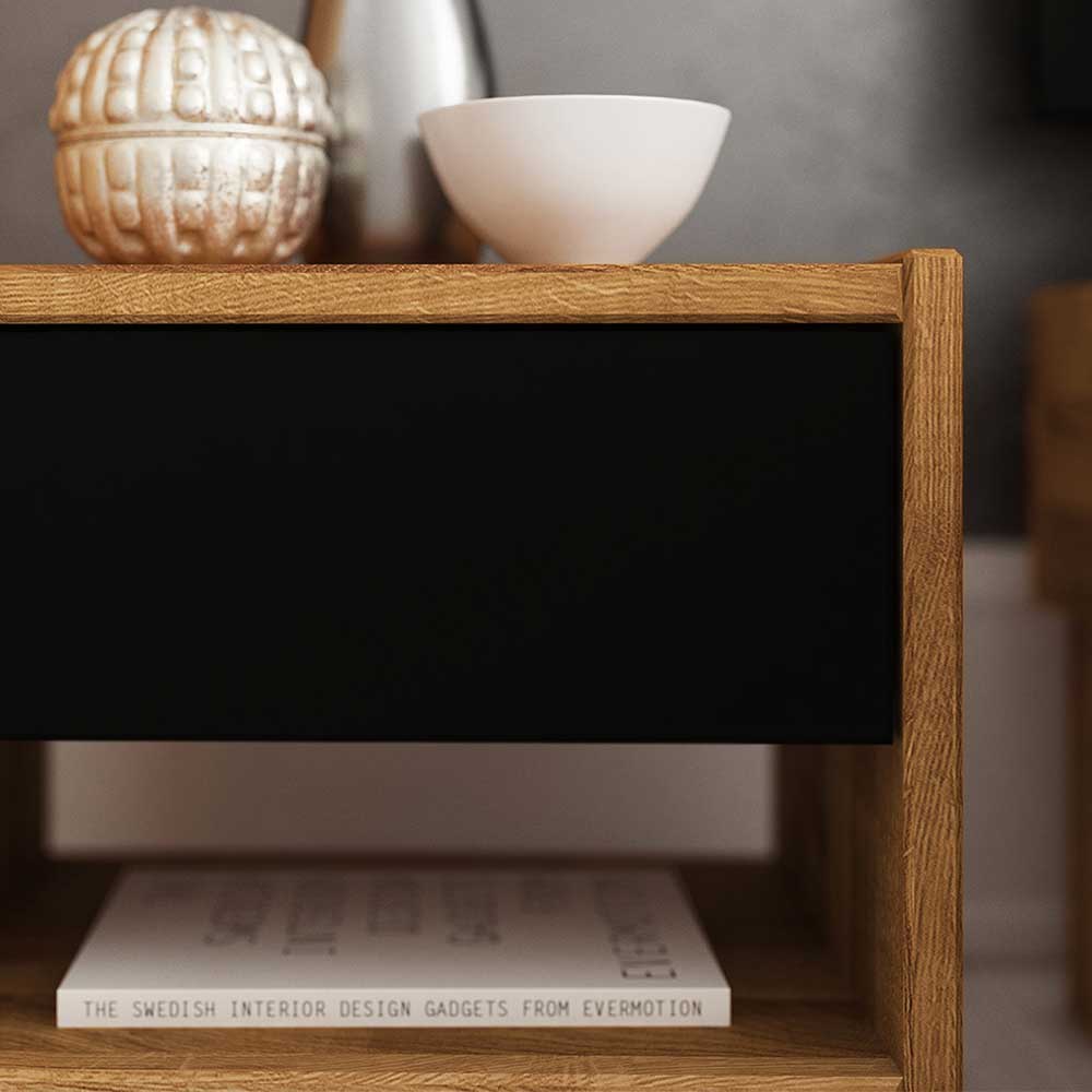 Design Wildeiche Bett & Nachttische - Olbysca (dreiteilig)