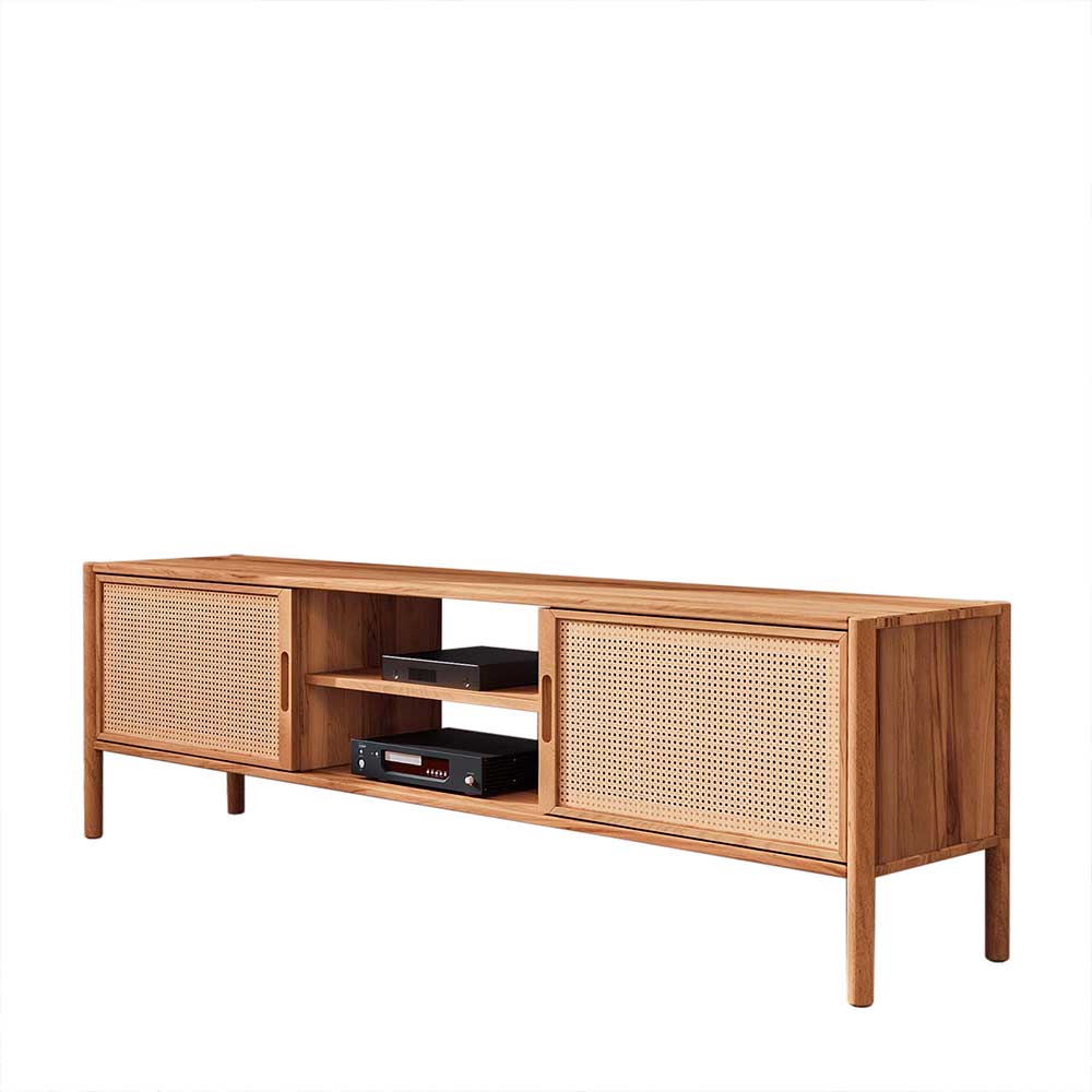 Holz TV Board mit Wiener Geflecht Türen - Indrya