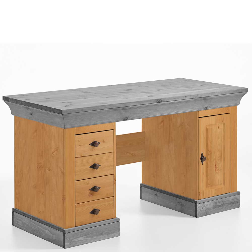 144x66 Landhaus Holz-Schreibtisch zweifarbig - Eshelas