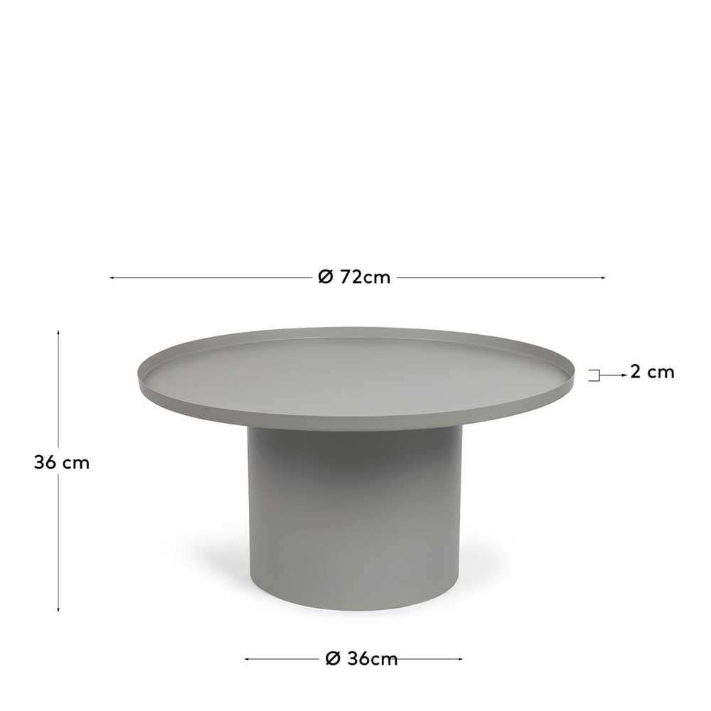 Runder Couchtisch aus Metall in Grau mit Maßen und Abmessungen – Golatas