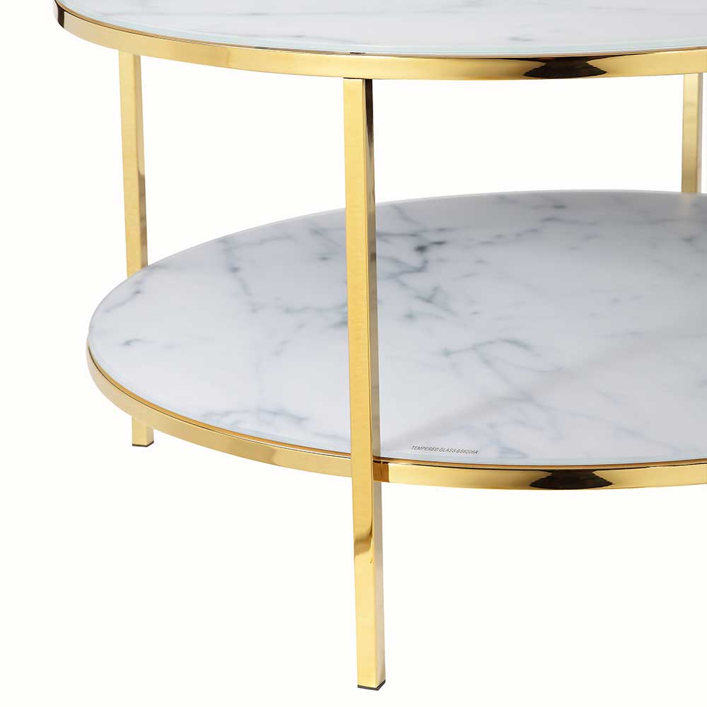 Runder Wohnzimmertisch in Marmor-Optik & Gold - Western