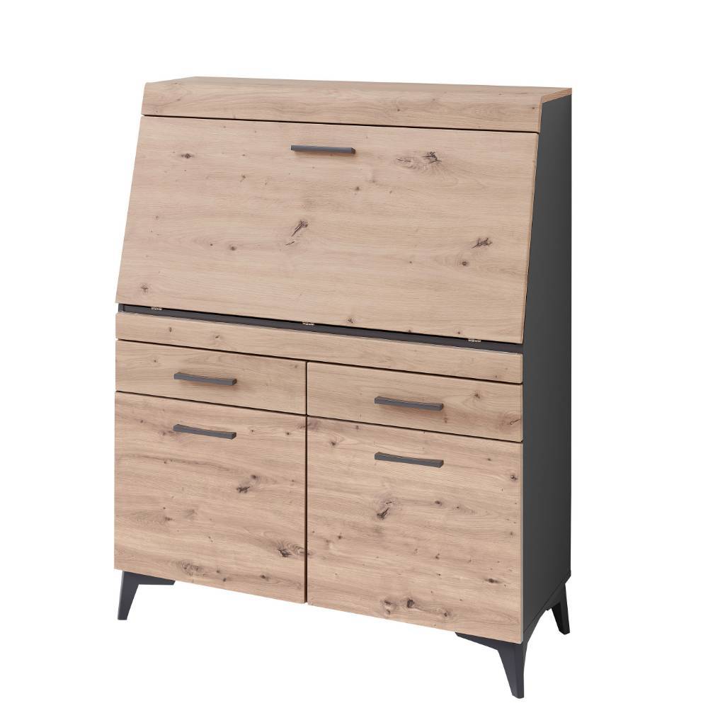 Design Sekretär in Holzoptik Wildeiche und Dunkelgrau - Crespian