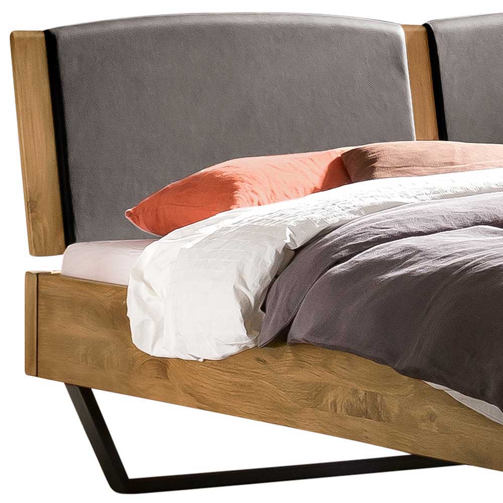 Wildeiche Bett mit Stahlkufen Anthrazit - Sazilo