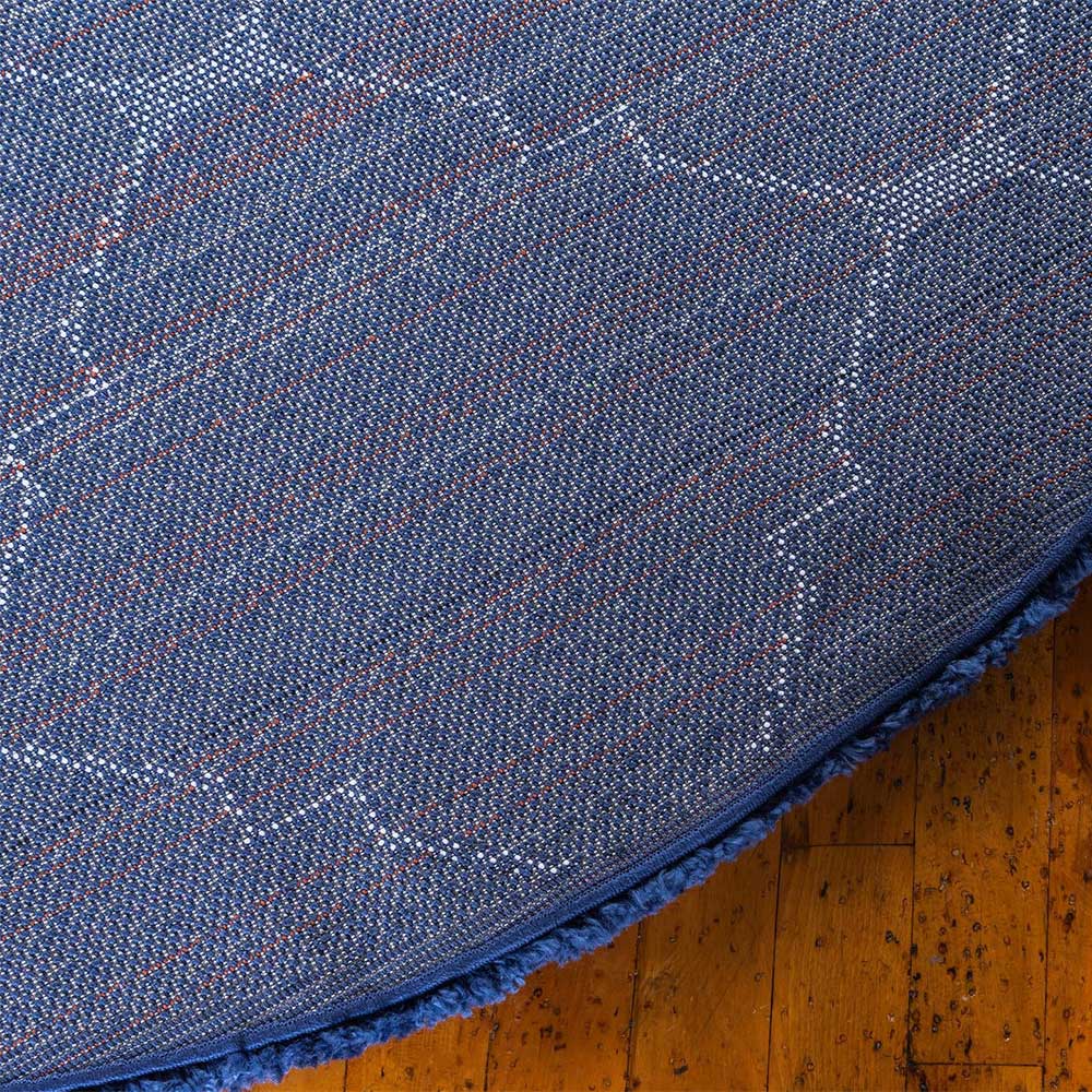 Runder Teppich in Dunkelblau & Creme Hochflor - Vimanco