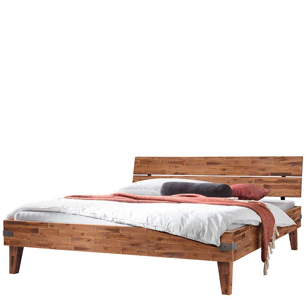 Doppelbett aus Akazie mit Antik Finish - Caleena