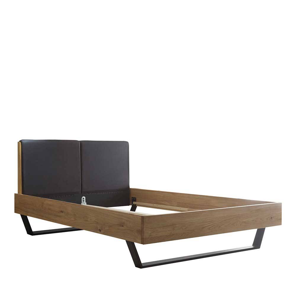 Großes 140x200 cm Kufen-Bett mit schwarzem gepolstertem Kopfteil und Holzrahmen – Losiamos