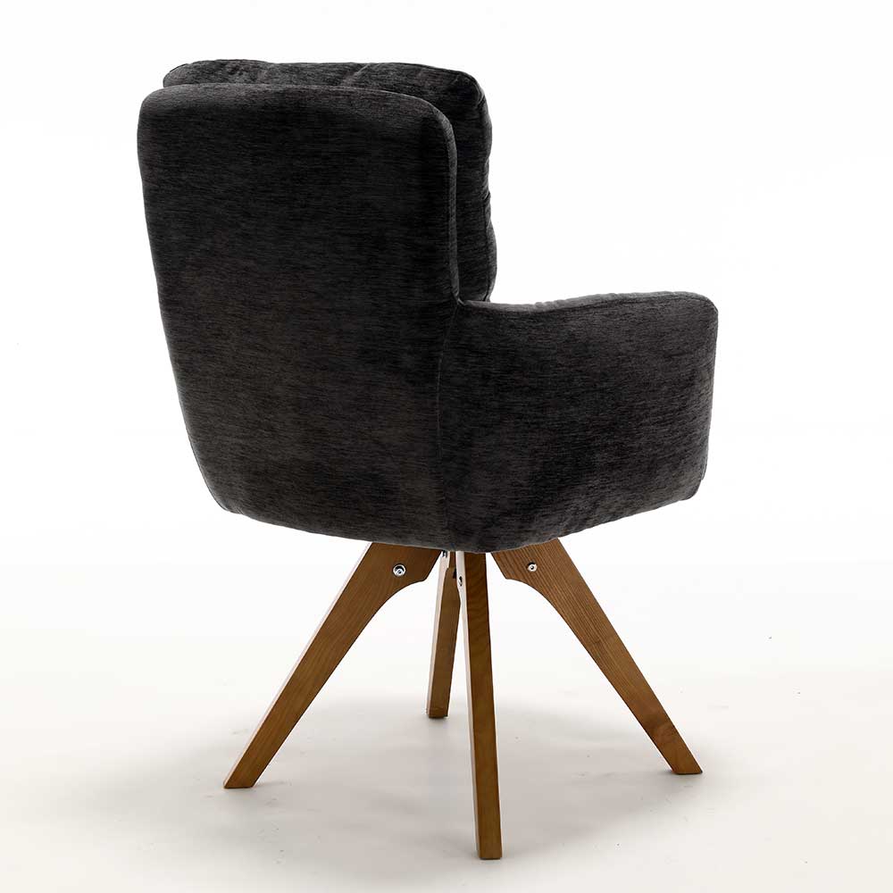 Chenille Polsterstuhl in Anthrazit - Hadow (2er Set)
