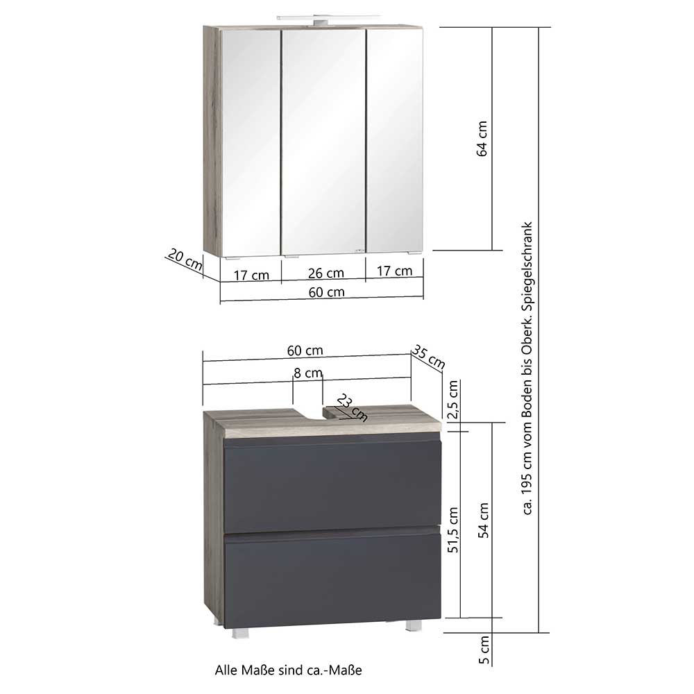 Badezimmer Waschplatz in mattem Grau - Jambi (zweiteilig)