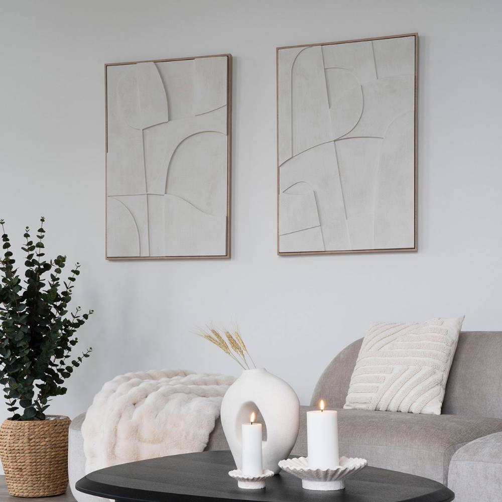 Wandbild in Weiß und Holzoptik Natur - Actino