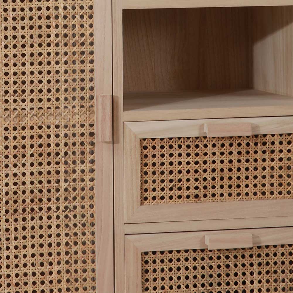 Kommode mit zwei Schubladen und zwei offenen Ablagefächern, Wiener Geflecht Details – Oncinasa